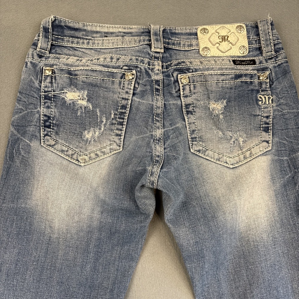 Miss Me Jeans Women 28x30Boot FACTORY DISTRESS RHINESTONE Thick Stitch VTG Y2K